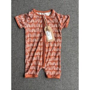 Miozing Bamboo Rainbow Shortie Romper Rust Orange 3-6M Two-Way Zip RDT18B
